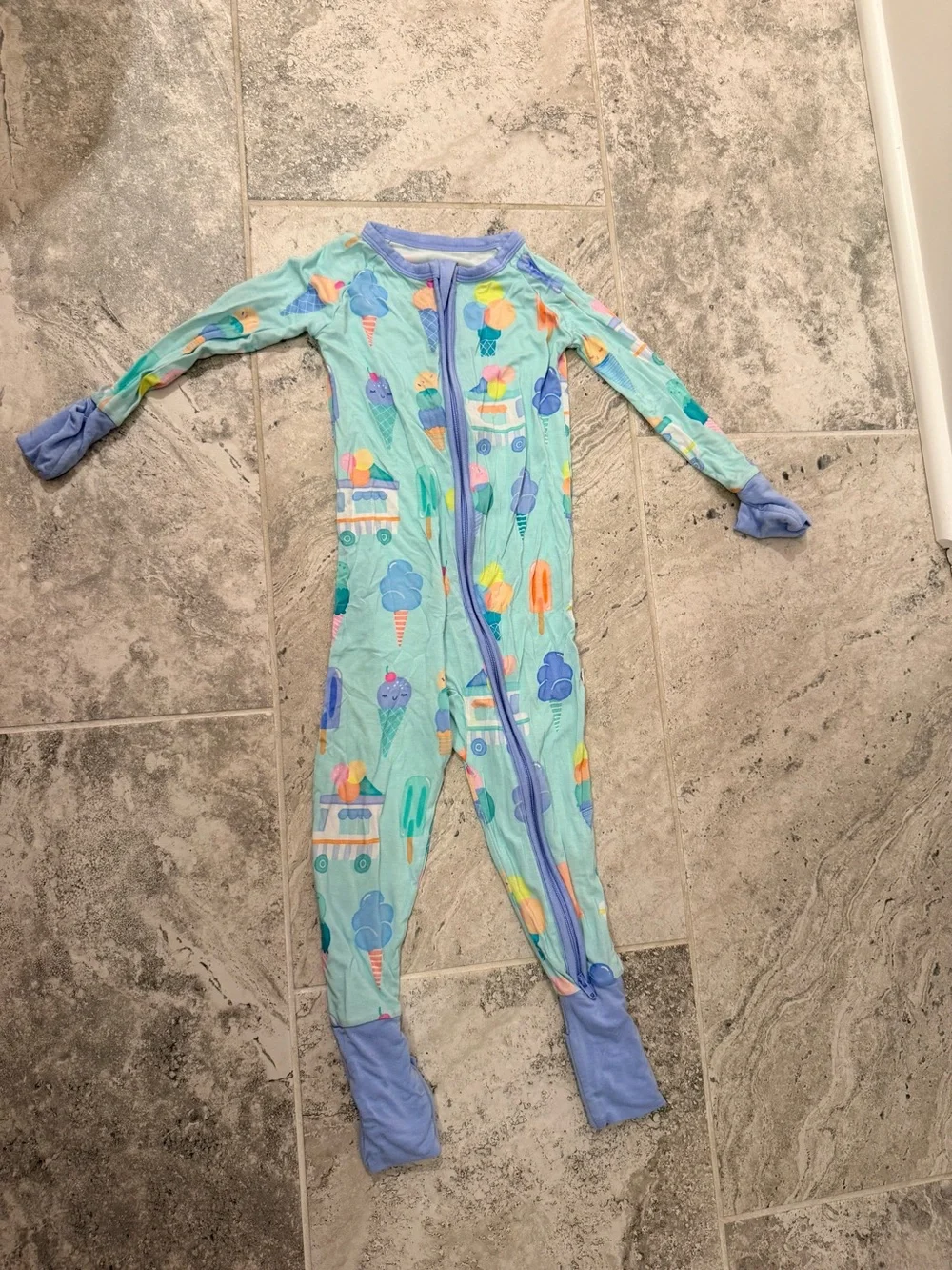 Little Sleepies Mint Ice Cream & Popsicle Zip Footie with Periwinkle Trim